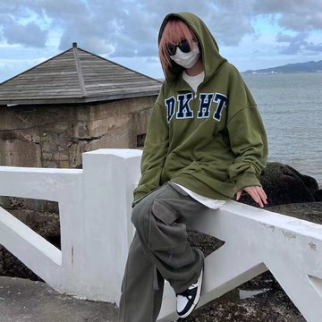 連帽衛衣字母拉鏈開衫女秋冬新款寬松慵懶休閒風外套時尚百搭潮胖m大碼【聚寶屋】