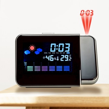 氣象投影時鐘 LCD彩屏180度旋轉電子鐘 天氣預報鐘 溫濕度鬧鐘 萬年曆時鐘 投影貪睡鐘【ZG0109】《約翰家庭百貨