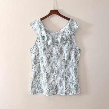 夏款女裝無袖寬松V領T恤衫花色印花時尚流行顯瘦潮