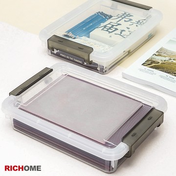 RICHOME 文件收納盒/4.5L 文件收納盒 A4收納盒 抽屜收納 書桌收納 扣環收納盒 扁平透明盒 X-6312