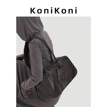 KoniKoni真皮小眾保齡球托特包女2025新款波士頓大容量單肩腋下包