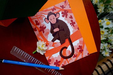 12生肖復古印刷卡片 - 猴