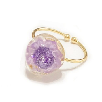 日本樹脂復古小星花紫色寶石款戒指(戒圍可調)