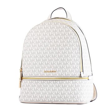 MICHAEL KORS RHEA 緹花LOGO防刮雙拉鍊後背包-白色/中