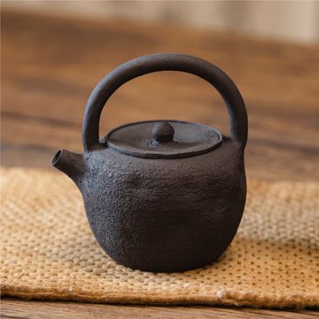 孤品黑泥提梁壺泡茶壺日式復古茶壺純手工粗陶煮茶壺單壺可明火