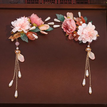 古風漢服頭飾絹花發飾套裝古典花朵流蘇發夾簪子古典唐服頭花配飾 z8093