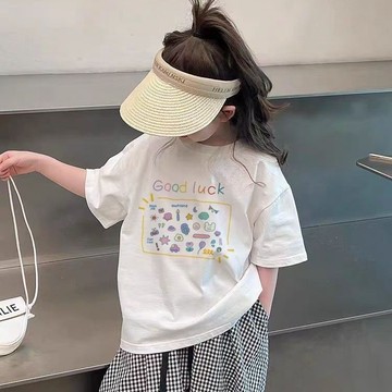 Healthy baby 兒童新款童裝寬鬆中小童半袖上衣女童夏季夏裝純棉洋氣短袖T恤潮短袖 T恤 女童短袖 儿童上衣