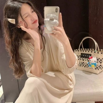 【XL-8XL大尺碼】👩大尺码吊带睡裙 冰絲睡裙 性感睡裙大碼300斤2026春秋新款睡衣女七分袖長款睡裙孕婦顯瘦居家