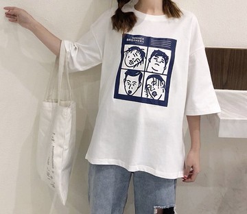 FINDSENSE H1 2018 韓國 夏季 清新 可愛 人物印花 女 T恤 原宿 寬松 百搭 短袖 半袖上衣 潮