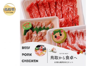 が23-10 鳥取県産 焼肉セット 1kg(３～５人前) 牛肉 豚肉 鶏肉 焼き肉 バーベキュー BBQ ファミリーセット