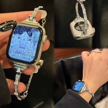 輕奢細款鑽金屬手鐲錶帶 適用Apple watch11錶帶 iwatch錶帶 全系列通用錶帶