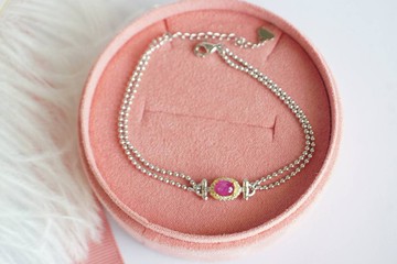 真正的紅寶石手鍊，紅，925銀。