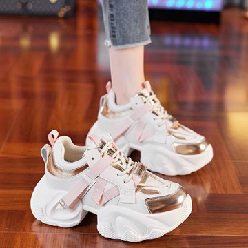 真皮老爹鞋女透氣果凍底2025春季新款ins潮小白鞋百搭厚底運動鞋