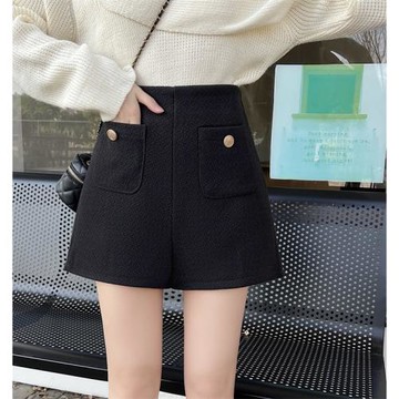 大碼拉鏈毛呢短褲女秋冬2025爆款新款外穿寬松高腰顯瘦打底靴褲潮