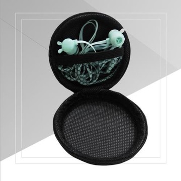 eva耳機包線材抗壓藍牙耳機拉鏈收納包 數據線圓形整理包黑色