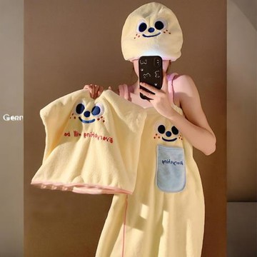 可愛浴巾浴袍可穿式速干浴裙女裹全身家用干發帽宿舍三件套裝