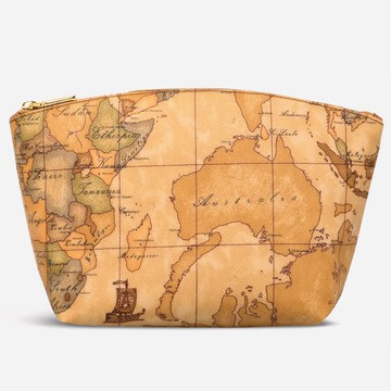 【Alviero Martini 義大利地圖包】拉鍊化妝包(中)-地圖黃