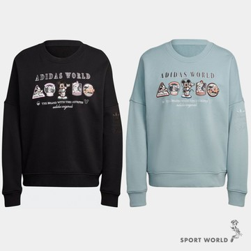 Adidas 女裝 長袖上衣 迪士尼 太空 毛巾布 棉質 黑/藍【運動世界】HL9056/HL9057