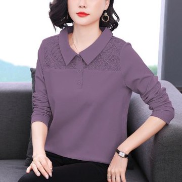 [巴黎精品] 現貨+預購 高級長袖POLO衫寬鬆上衣針織衫簡約大碼休閒大尺碼女裝百搭媽媽裝-氣質繡花2色a1lq4