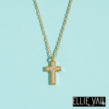 ELLIE VAIL 邁阿密防水珠寶 迷你鑲鑽十字架項鍊 金色簡約項鍊 Wyatt Mini Cross