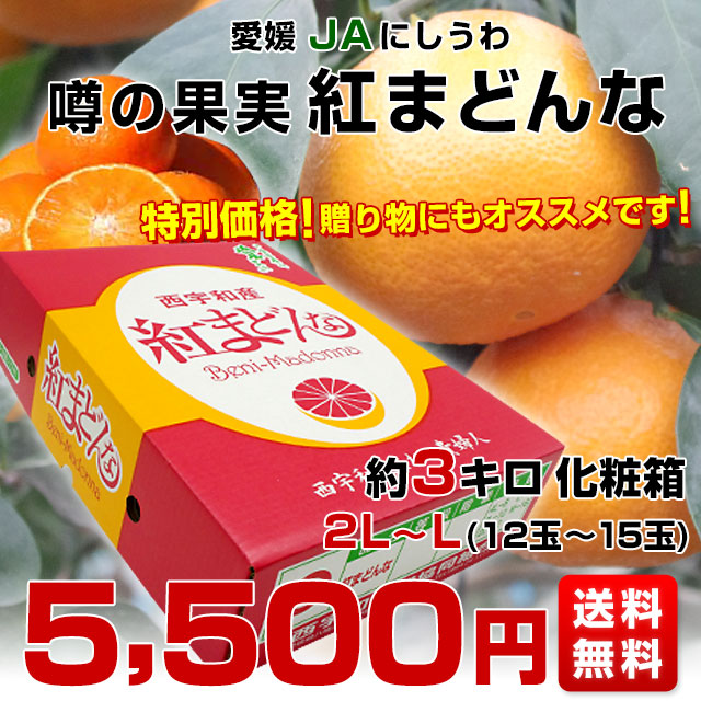 愛媛県より産地直送 JAにしうわ 紅まどんな 2LからLサイズ 3キロ(12玉から15玉) オレンジ おれんじ  送料無料　お歳暮 御歳暮