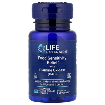 Life Extension, 用於緩解食物敏感的二胺氧化酶 (DAO)，4.3 毫克，60 粒素食膠囊