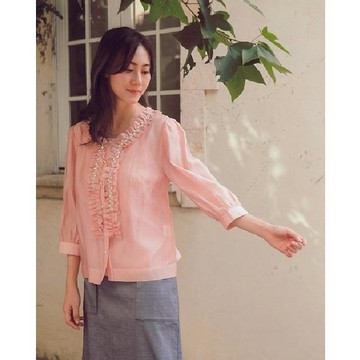 【gd shop】高雅領口抽皺七分袖上衣 1221022