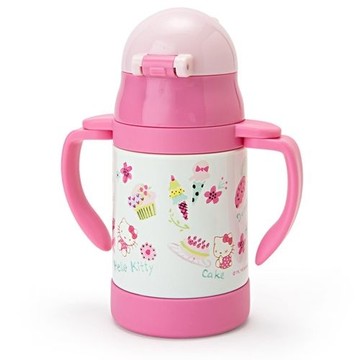 【震撼精品百貨】Hello Kitty 凱蒂貓~Sanrio HELLO KITTY嬰童用不鏽鋼雙耳吸管壺/學習杯(甜點)#82439