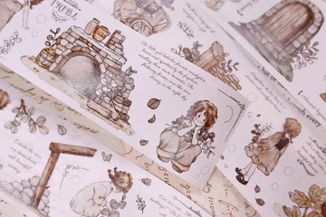 小鎮秘語 新版本  輕復古鹽系人物和紙PET切模手帳膠帶