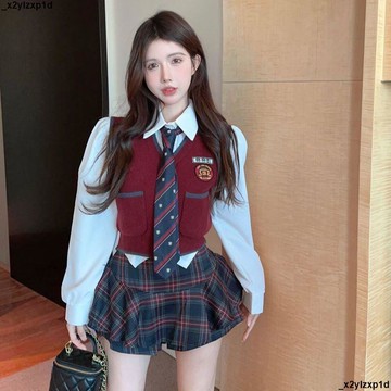大促銷一 時尚女套裝 多件套 辣妹套裝 韓系學院風jk春秋季套裝襯衫馬甲領帶半身裙子甜辣妹四件套女生
