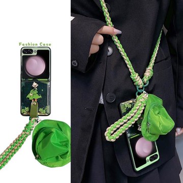 適用于三星w25flip手機殼墨綠森系少女折疊屏皮紋殼翻蓋ins小清新趣味可愛卡通少女galaxy w25flip保護套新款