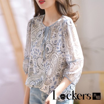 【Lockers 木櫃】復古氣質別緻繫帶絲質襯衫L113062601