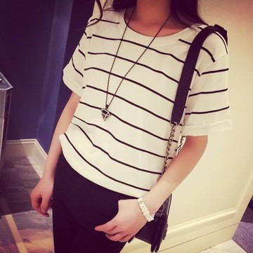 夏季韓版圓領條紋T恤【T66】