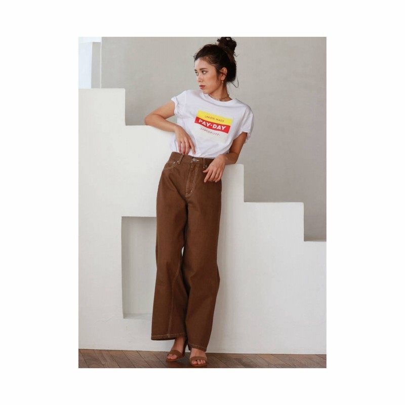 Ungrid カラーフレアステッチデザインデニム ブラウン 通販 Lineポイント最大1 0 Get Lineショッピング