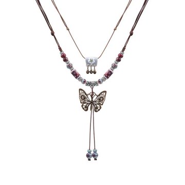 FANTAI藏式串珠蝴蝶陶瓷項鏈輕奢小眾新中式復古民族風配飾女長款