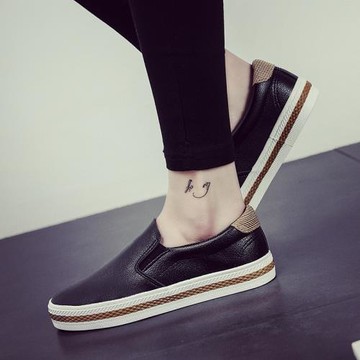 皮面帆布鞋女ulzzang百搭懶人鞋2025春季新款港風鞋子ins小黑鞋