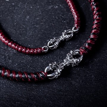 【JK銀飾】 正念金剛杵／925純銀-蠟繩手鍊