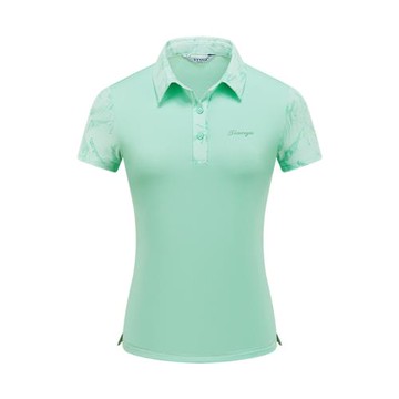 【促銷款】高爾夫球女士短袖T恤印花白粉綠修身彈力速干運動球衣