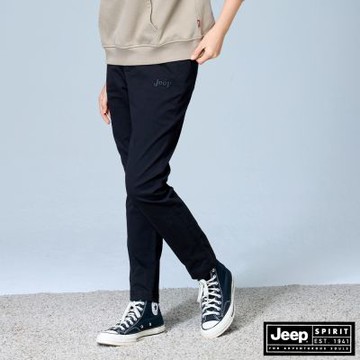 JEEP 女裝 基本款彈性斜紋布料長褲－黑色