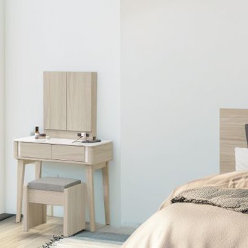 文創集 利奇2.7尺岩板開門鏡面櫃鏡台/化妝台組合(含可收納化妝椅)-80x40x136-cm免組