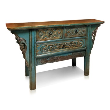 【C'est Chic】山西晉祠三抽榆木雕刻櫃(純老件130年)-幅130cm