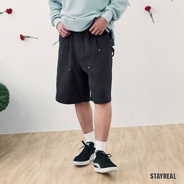 STAYREAL LOVE IS LOVE斜紋口袋短褲 - 深藍