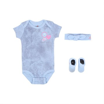 包屁衣 Jordan Baby Bodysuits 3 Piece Set 藍 髮帶 襪子 連身衣 寶寶 禮盒 JD2543083NB-001