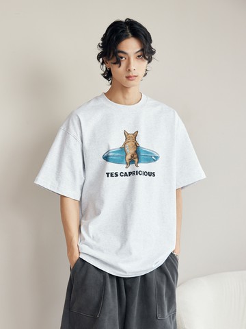 衝浪板狗狗背影水洗短T