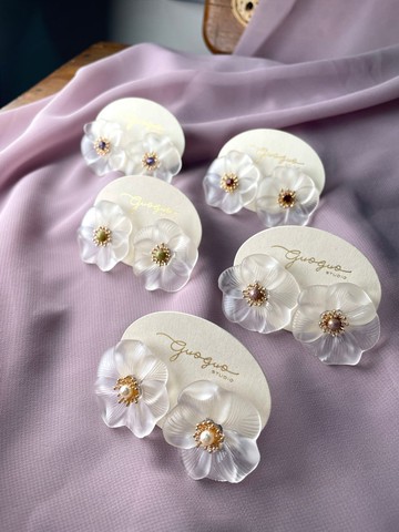 白色扶桑花耳環 五色