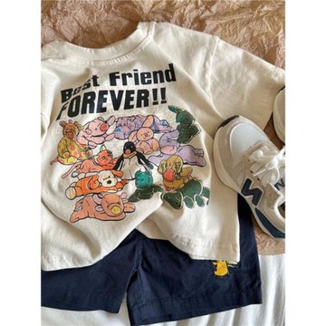 韓國專柜中小兒童卡通印花圓領短袖上衣寶寶日系T恤衫夏短袖汗衫