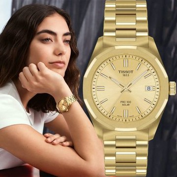 TISSOT 天梭 官方授權 T151.822.33.021.00 PRC 100 Solar 太陽能女錶 寵爸時刻 送禮推薦-34mm T1518223302100