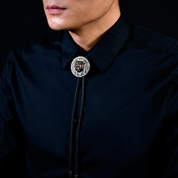 【MF select】叢林怒熊 圓盾款 保羅領帶 Bolo Tie 皮繩領帶 襯衫領繩 西裝領帶 領繩項鍊