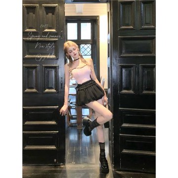 JOYKIKI鵝了么 純欲性感辣妹蕾絲花邊粉色抹胸收腰顯瘦短款上衣女