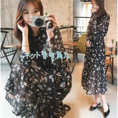 マキシ丈ワンピース 長袖 花柄 ボヘミアン ロングワンピース シフォンワンピース リネン夏ワンピ 春服 ワンピース マキシ丈 通販 Lineポイント最大get Lineショッピング